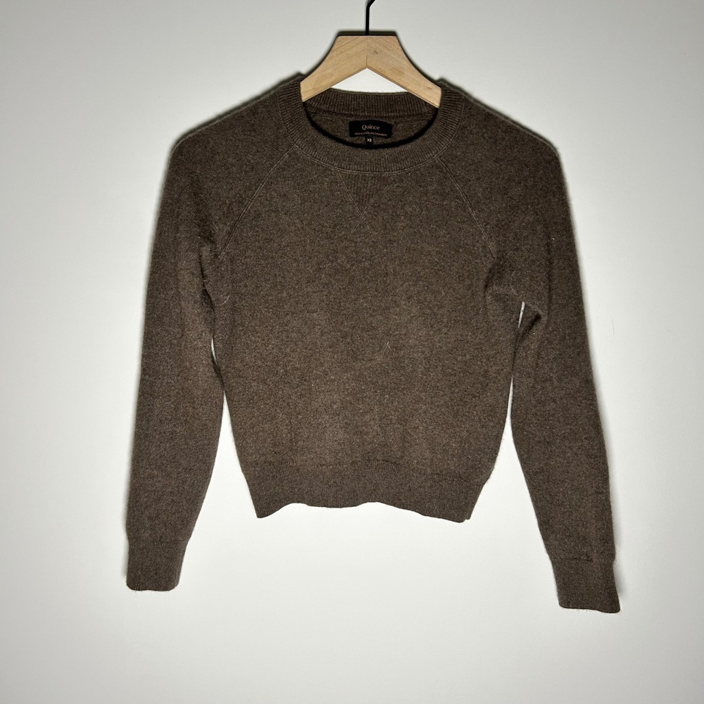 Quince Crewneck Sweater Women XS Brown 100% Mongolian Cashmere Raglan Sleeve